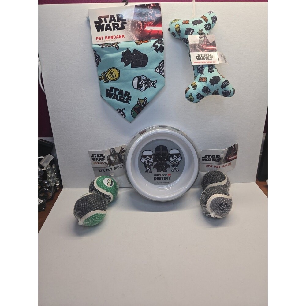Lot Of 5 Star Wars Pet Dog Bundle Bandana  Squeaker Bone 4 Balls Bowl